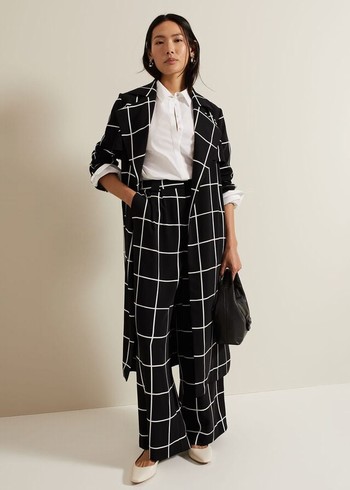 Phase Eight Aspen Check Wide Leg Trousers Black Australia | VS2476805